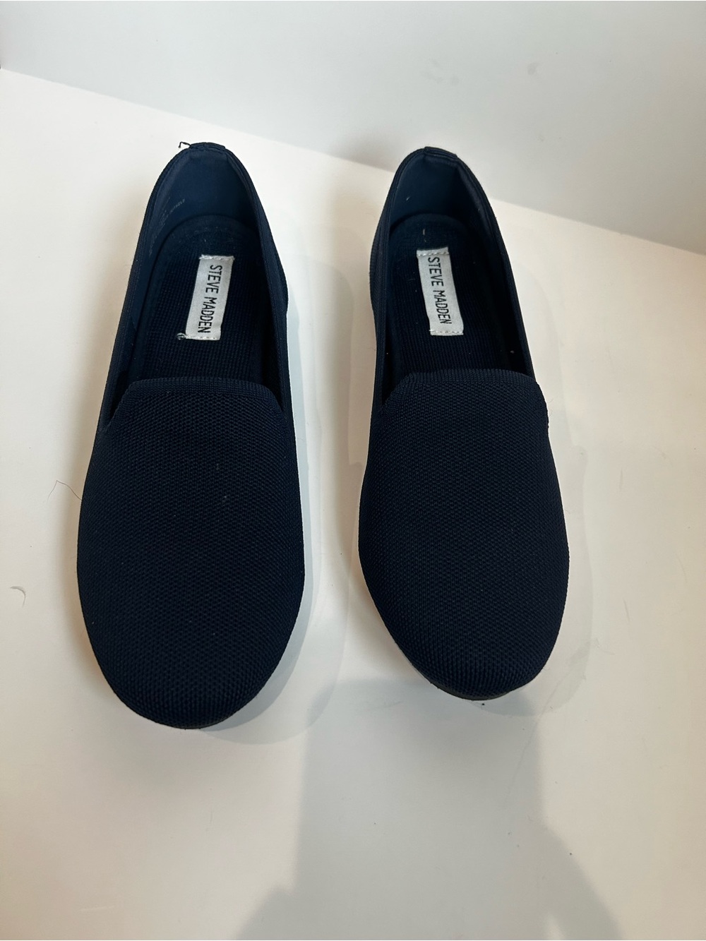 Steve Madden Womens Navy Slip-On Knit Flats
